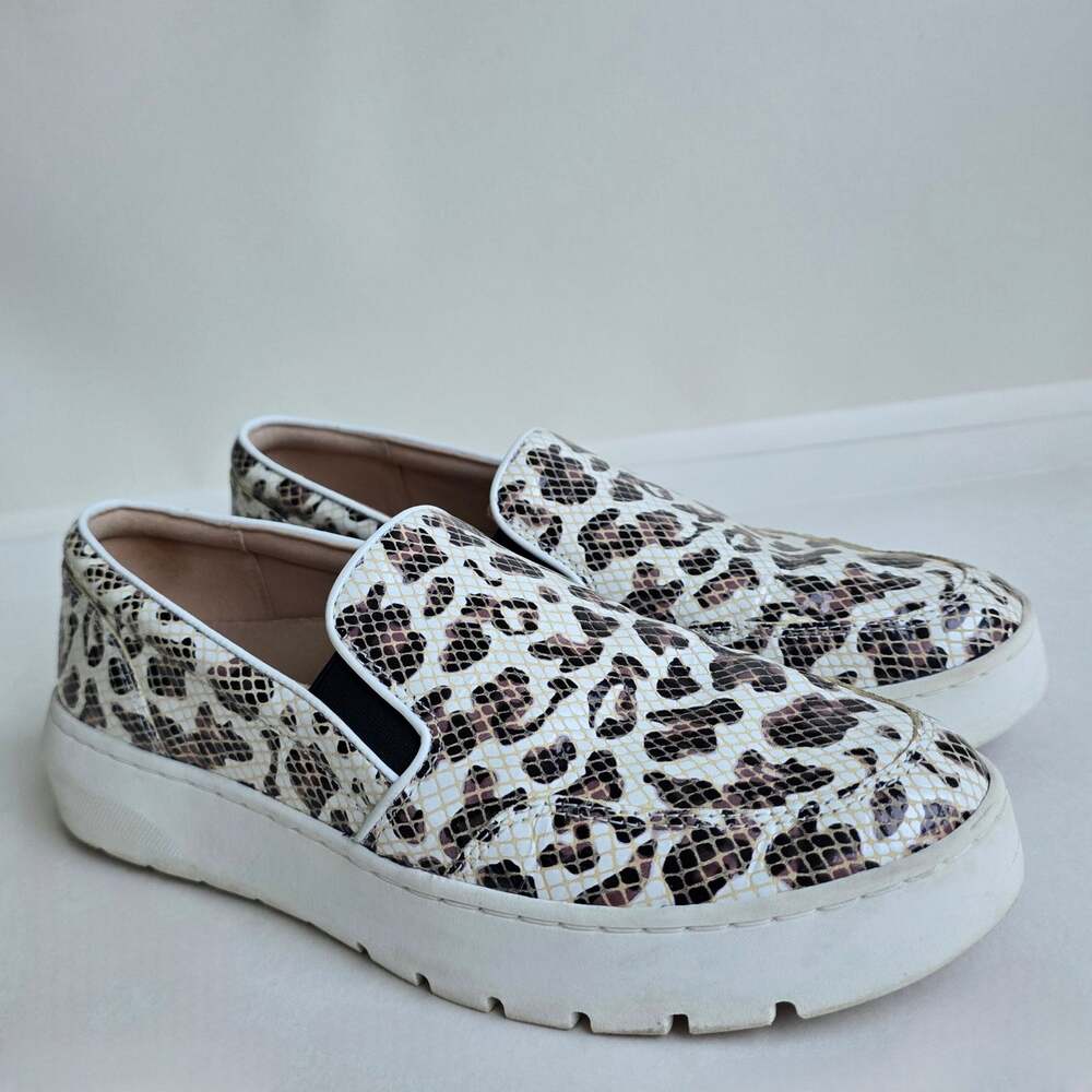 Vionic Loafers Leopard Print Dinora Size 8.5 Leather Sneakers Brown Black Snake
